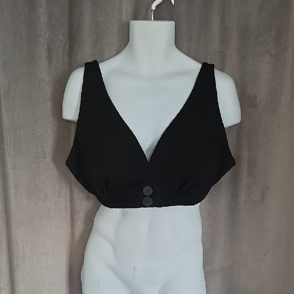 Addition Elle 2x Black Bikini Top with Button Accents